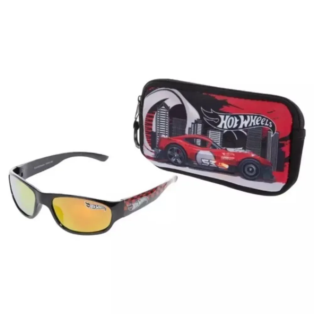 New Hot Wheels Kids' Black Frame Sunglasses with Yellow Lenses and Carry Case